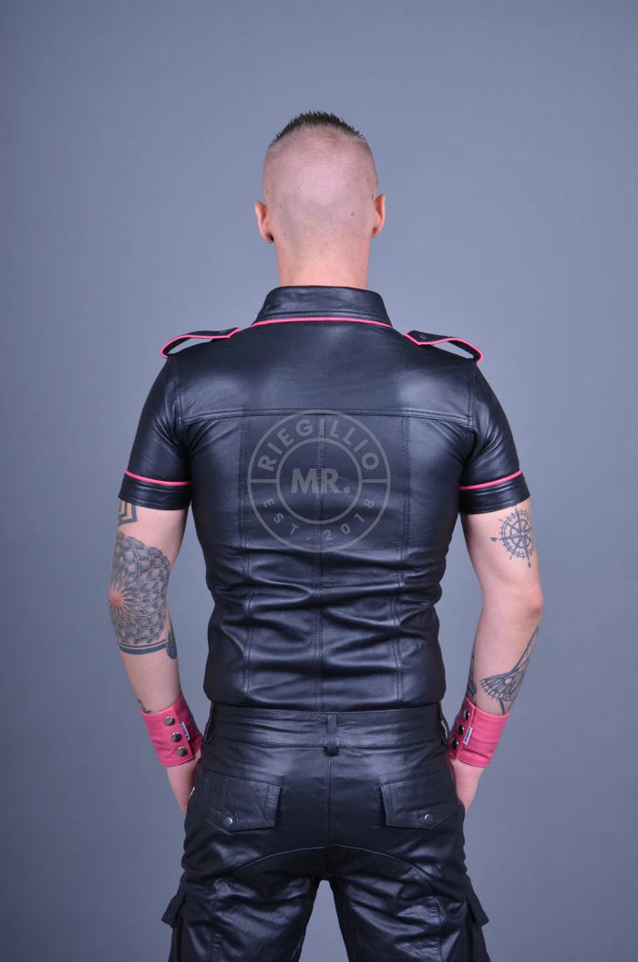 BLACK LEATHER SHIRT - PINK PIPING