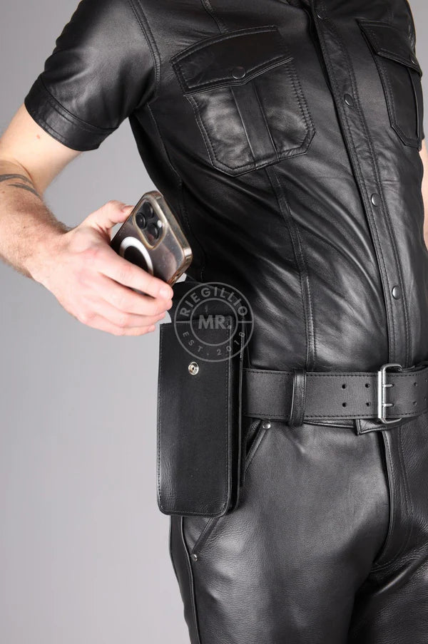 BLACK LEATHER PHONE CASE - LARGE