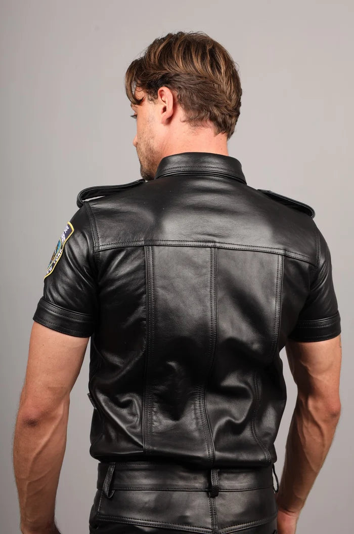 LEATHER POLICE SHIRT NY - BLACK
