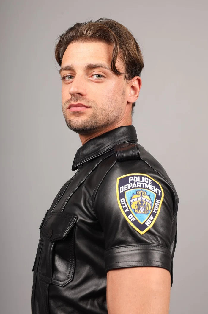 LEATHER POLICE SHIRT NY - BLACK
