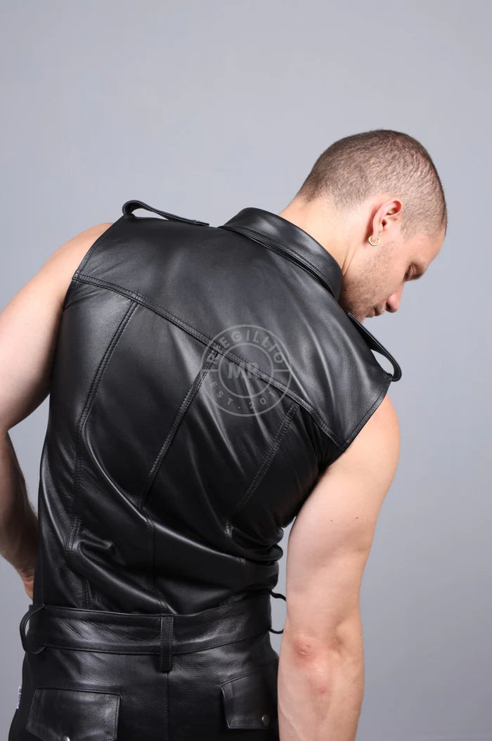 BLACK LEATHER SHIRT - SLEEVELESS