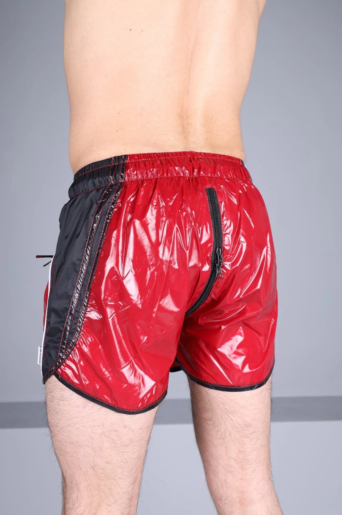 SHINY NYLON 24 TRACKSUIT MINI SHORT THRU ZIP - RED