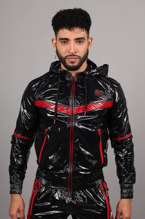 SHINY NYLON BASE TRACKSUIT JACKET - RED