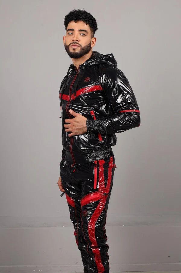 SHINY NYLON BASE TRACKSUIT JACKET - RED