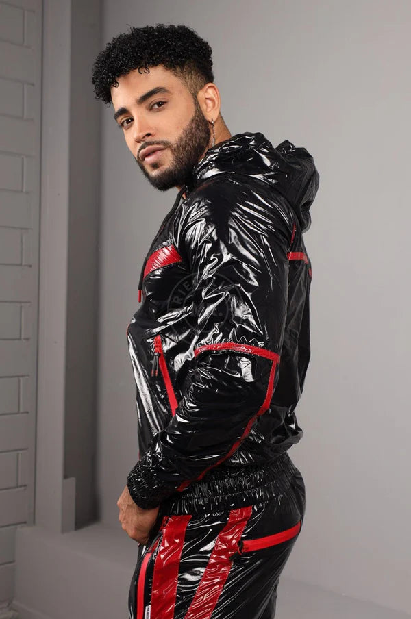 SHINY NYLON BASE TRACKSUIT JACKET - RED