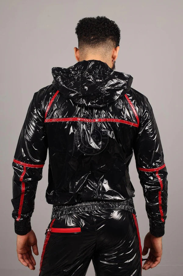 SHINY NYLON BASE TRACKSUIT JACKET - RED