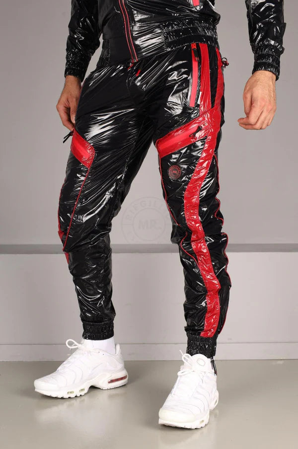 SHINY NYLON BASE TRACKSUIT PANTS - RED