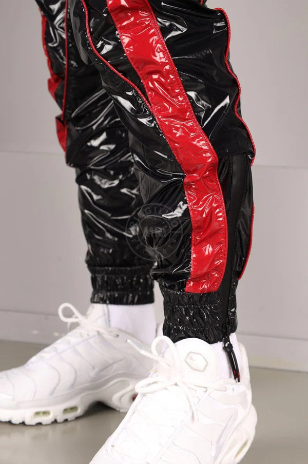SHINY NYLON BASE TRACKSUIT PANTS - RED