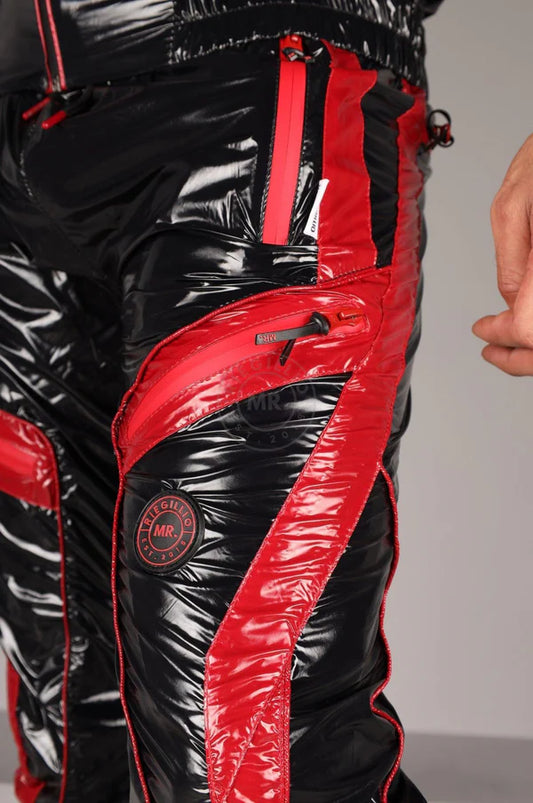 SHINY NYLON BASE TRACKSUIT PANTS - RED