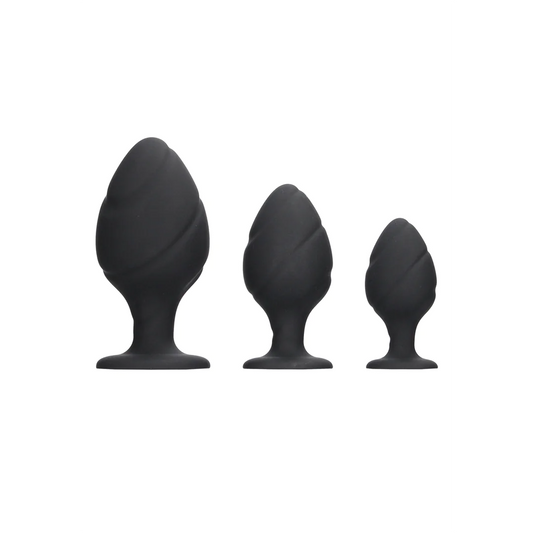 SWIRLED BUTT PLUG SET - BLACK