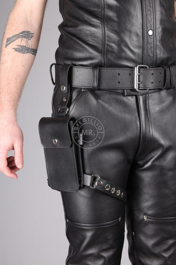 BLACK LEATHER LEG POUCH - ONE SIZE