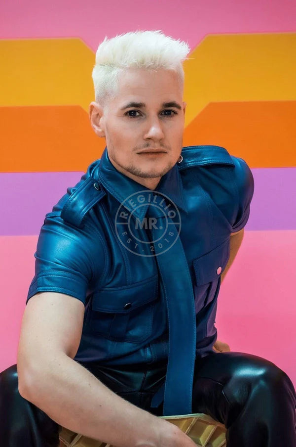 JEANS BLUE LEATHER SHIRT