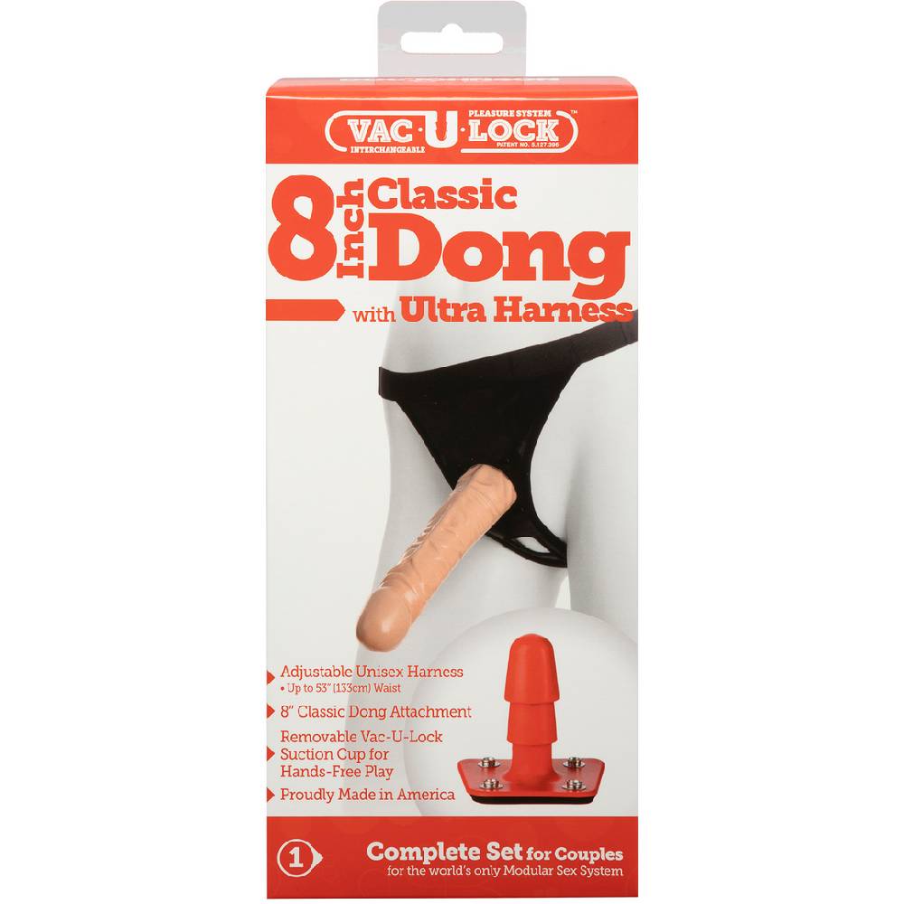 CLASSIC DILDO WITH ULTRA HARNESS - 8" / 20 CM - VANILLA