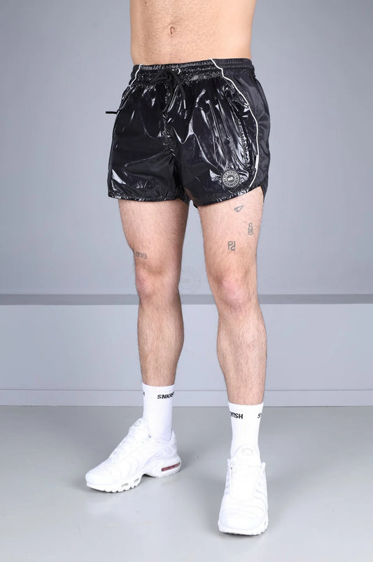 SHINY NYLON 24 TRACKSUIT MINI SHORT - BLACK