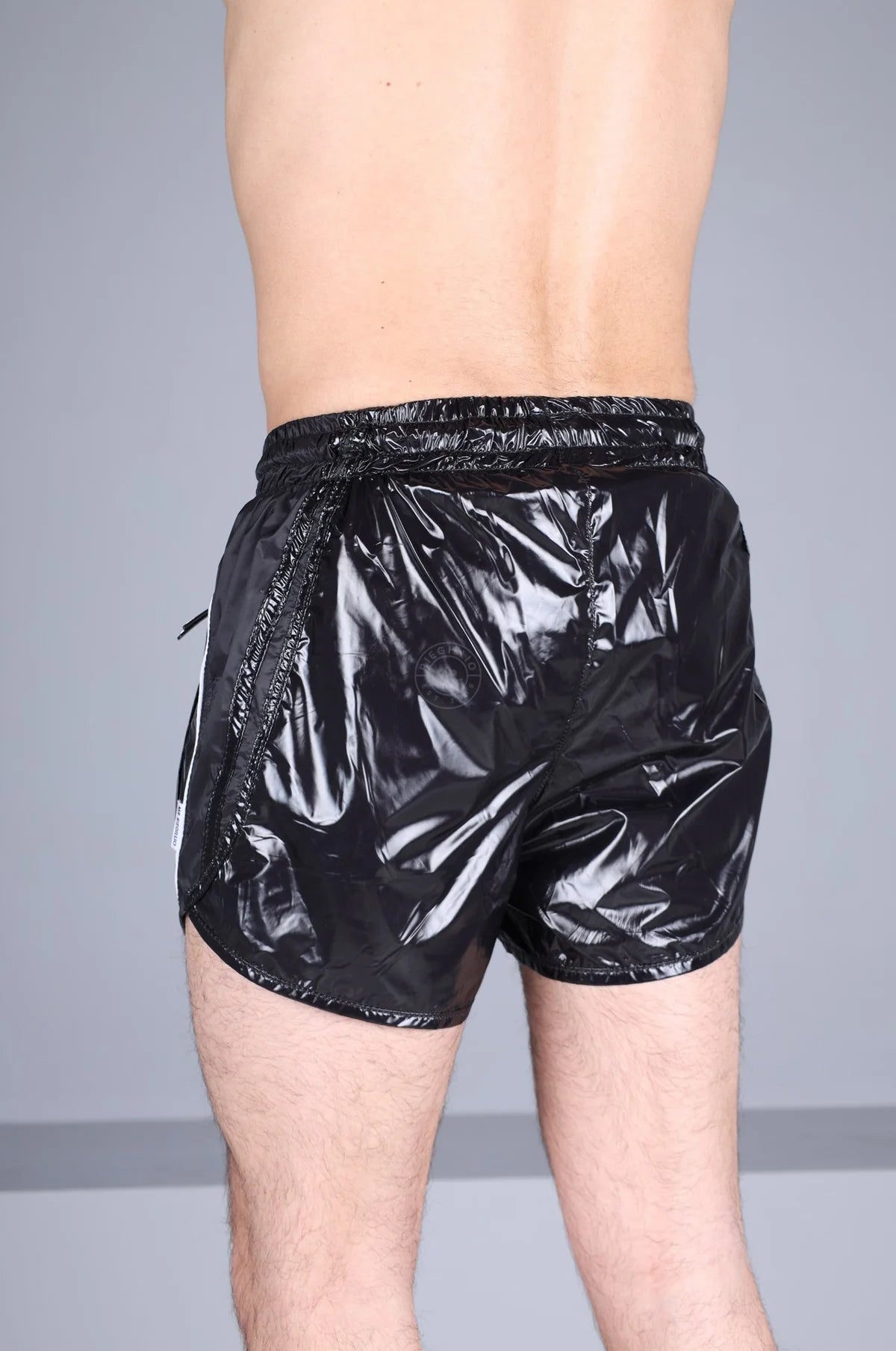 SHINY NYLON 24 TRACKSUIT MINI SHORT - BLACK